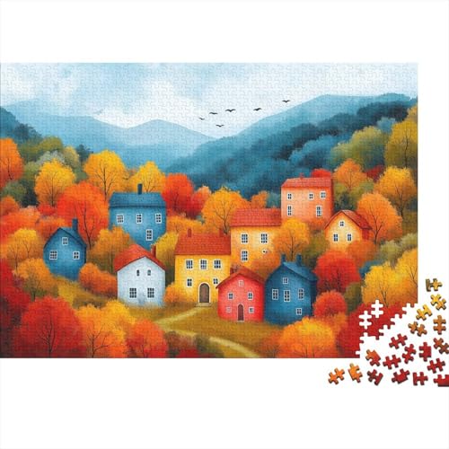 Autumn Cozy Landschaft 1000 Stück Puzzles Buntes Haus Geschicklichkeitsspiel Für Die Ganze Familie DIY Kreative Unterhaltung Schöne Geschenkidee Premium Quality 1000pcs (75x50cm) von lihuogongsio