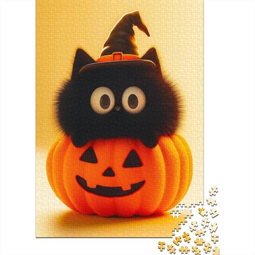 Black Katze 500 Stück Puzzles Halloween-Kürbis Stress Abbauen Familien-Puzzlespiel Kräftigen Farben Schöne Geschenkverpackung Lernspiel Spielzeug Geschenk 500pcs (52x38cm) von lihuogongsio