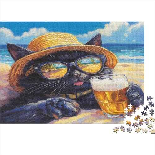 Black Katze Puzzle 1000 Puzzle Sommer Panama Erwachsene Impossible Puzzle Geschicklichkeitsspiel Für Die Ganze Familie Puzzle Erwachsene Premium Quality 1000pcs (75x50cm) von lihuogongsio