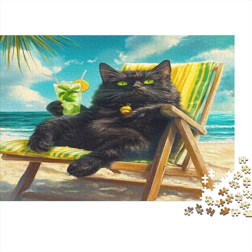 Black Katze Puzzle 500 Teile Sommer Strand Puzz Erwachsene Spielepuzzles HochwerTiger Geschicklichkeitsspiel Lernspiel Spielzeug Geschenk Schöne 500pcs (52x38cm) von lihuogongsio