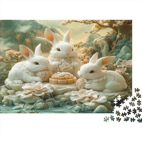 Chinesisch Jade Kaninchen Puzzle 1000 Teile Puzzle Teilige Hase Spielepuzzles Für Die Ganze Familie Brain Challenge Raumdekoration Lernspiel Spielzeug 1000pcs (75x50cm) von lihuogongsio