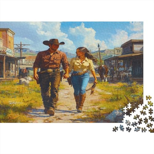 Cowboy 1000 Stück Puzzles Western Stadt Erwachsene Stress Abbauen Familien 1000 Brain Challenge Lernspiel Spielzeug Premium Quality Spielzeug Geschenk 1000pcs (75x50cm) von lihuogongsio