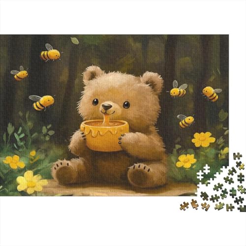 Cute Bär Eating Honey 300 Teile Puzzle Gouache Kunst Impossible Für Erwachsene HochwerTiger Puzzle Fantasy Schöne Geschenkidee DIY Kreative Unterhaltung 300pcs (40x28cm) von lihuogongsio