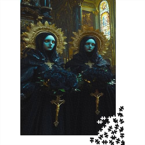 Dark Church 300 Stück Puzzles Nonne Stress Abbauen Familien-Puzzlespiel Kräftigen Farben Schöne Geschenkverpackung Lernspiel Spielzeug Geschenk 300pcs (40x28cm) von lihuogongsio