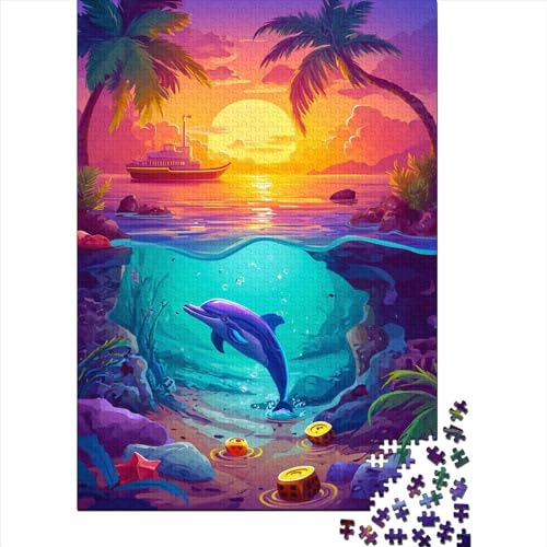 Delfin Puzzle 1000 Teile Puzzle Für Erwachsene Hochseeschiff Stress Abbauen Familien-Puzzlespiel DIY Kreative Unterhaltung Schöne Geschenkidee Kräftigen Farben 1000pcs (75x50cm) von lihuogongsio