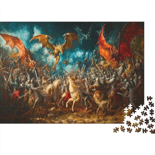 Drache Slaying Battle 500 Teile Puzzle Ölmalerei Impossible Für Erwachsene HochwerTiger Puzzle Fantasy Schöne Geschenkidee DIY Kreative Unterhaltung 500pcs (52x38cm) von lihuogongsio