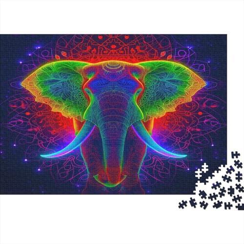 Elefant Puzzle 500 Teile Puzzle Für Erwachsene buntes Neon Geschicklichkeitsspiel Für Die Ganze Familie Premium Quality Schöne Geschenkidee Kräftigen Farben 500pcs (52x38cm) von lihuogongsio