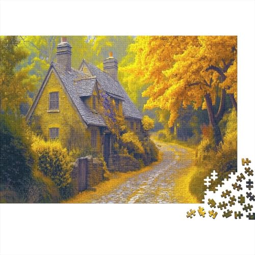 Englische Cottages Puzzle Erwachsene 1000 Teile Puzzle Gelbe Jacaranda-Bäume Holzpuzzle Erwachsener Hochwertig Für Die Ganze Familie Unmögliches DIY Kreative Moderne Wohnkultur 1000pcs (75x50cm) von lihuogongsio