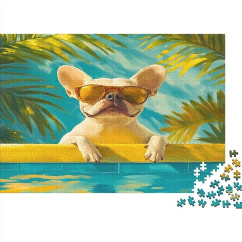 French BullHund 1000 Stück Puzzles Welpe Impossible Puzzle Schwer Für Erwachsene Lernspiel Spielzeug Geschenk Schöne Geschenkverpackung Premium Quality Mehrfarbig 1000pcs (75x50cm) von lihuogongsio