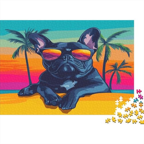 French BullHund Puzzle 1000 Teile Puzzle Für Erwachsene Welpe Brain Challenge Geschicklichkeitsspiel Stress Abbauen Familien Herausforderndes Schöne 1000pcs (75x50cm) von lihuogongsio