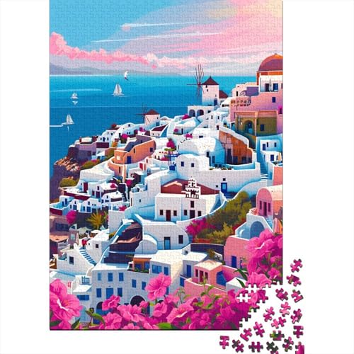 Griechische Landschaft 300 Stück Puzzles Santorin Geschicklichkeitsspiel Für Die Ganze Familie DIY Kreative Unterhaltung Schöne Geschenkidee Premium Quality Mehrfarbig 300pcs (40x28cm) von lihuogongsio