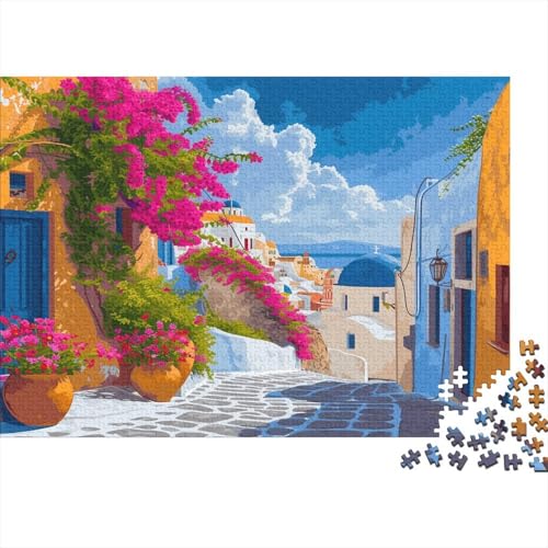 Griechische Landschaft Puzzle 500 Teile Puzzle Für Erwachsene Santorin Brain Challenge Geschicklichkeitsspiel Stress Abbauen Familien Herausforderndes Schöne Geschenkidee 500pcs (52x38cm) von lihuogongsio