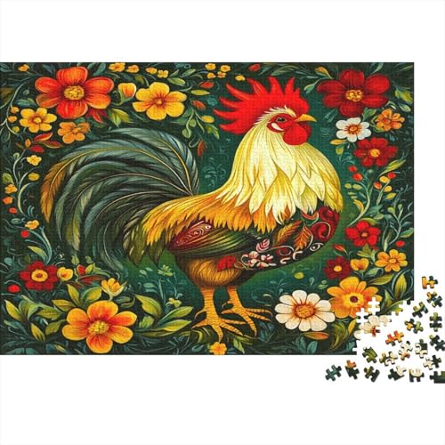 Hahn 1000 Stück Puzzles umgeben von Blumen Erwachsene Stress Abbauen Familien 1000 Brain Challenge Lernspiel Spielzeug Premium Quality Spielzeug Geschenk 1000pcs (75x50cm) von lihuogongsio