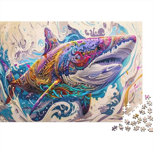 Hai Puzzle 1000 Teile Puzzle Für Erwachsene Megalodon Stress Abbauen Familien-Puzzlespiel DIY Kreative Unterhaltung Schöne Geschenkidee Kräftigen Farben 1000pcs (75x50cm) von lihuogongsio