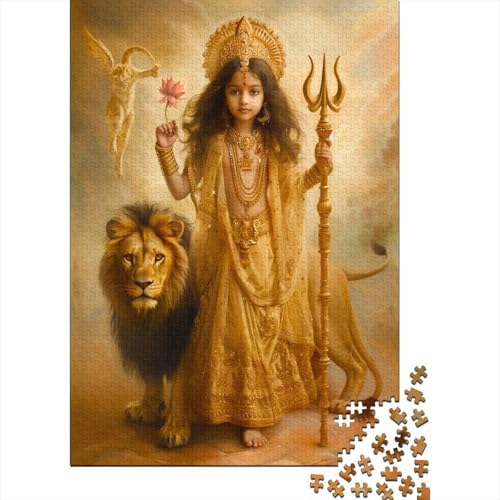 Hindu-Mythologie Puzzle 300 Teile Puzzle Für Erwachsene Göttin Durga Geschicklichkeitsspiel Für Die Ganze Familie Premium Quality Schöne Geschenkidee Kräftigen Farben 300pcs (40x28cm) von lihuogongsio