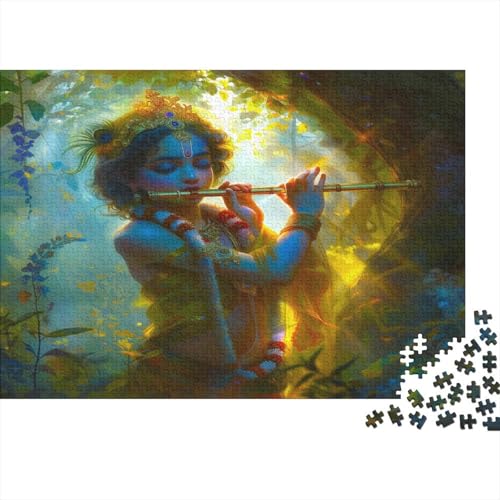 Hindu-Mythologie Puzzle 500 Teile Puzzle Für Erwachsene Krishna Geschicklichkeitsspiel Für Die Ganze Familie Premium Quality Schöne Geschenkidee Kräftigen Farben 500pcs (52x38cm) von lihuogongsio