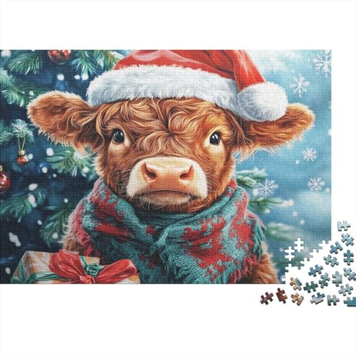 Hochlandkuh 1000 Stück Puzzles Weihnachtsmann-Mütze Stress Abbauen Familien-Puzzlespiel Kräftigen Farben Schöne Geschenkverpackung Lernspiel Spielzeug Geschenk 1000pcs (75x50cm) von lihuogongsio