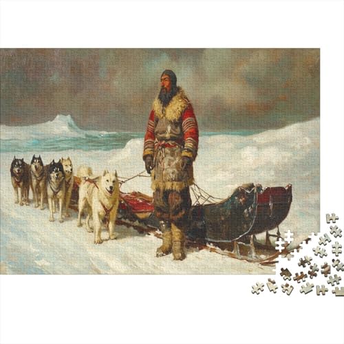 Inuit-Mann 1000 Stück Puzzles Schlitten Lernspiel Spielzeug Geschenk Geschicklichkeitsspiel Für Die Ganze Familie Schöne Geschenkidee DIY Kreative 1000pcs (75x50cm) von lihuogongsio