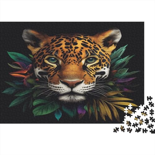 Jaguar Gesicht 300 Stück Puzzles Jaguar Lernspiel Spielzeug Geschenk Geschicklichkeitsspiel Für Die Ganze Familie Schöne Geschenkidee DIY Kreative 300pcs (40x28cm) von lihuogongsio