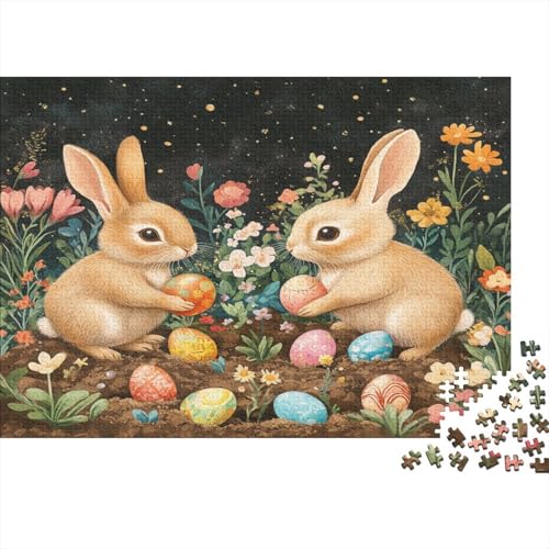 Kaninchen Puzzle Erwachsene 1000 Teile Easter Häschen Holzpuzzle Stress Abbauen Familien-Puzzlespiel Kräftigen Farben Schöne Geschenkverpackung Lernspiel Spielzeug 1000pcs (75x50cm) von lihuogongsio