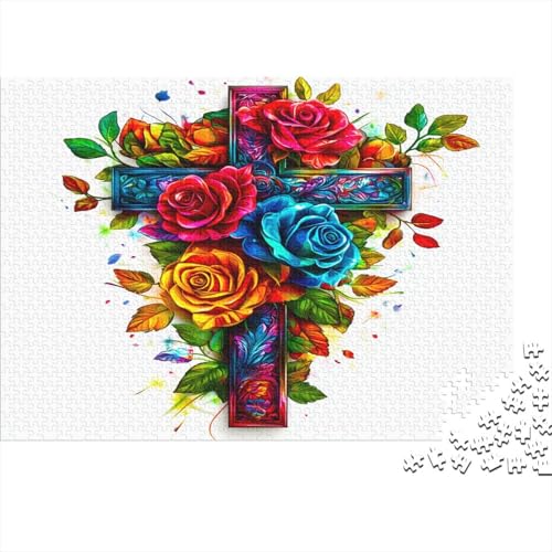 Kreuz 1000 Stück Puzzles 3D Rosen Stress Abbauen Familien-Puzzlespiel Kräftigen Farben Schöne Geschenkverpackung Lernspiel Spielzeug Geschenk 1000pcs (75x50cm) von lihuogongsio