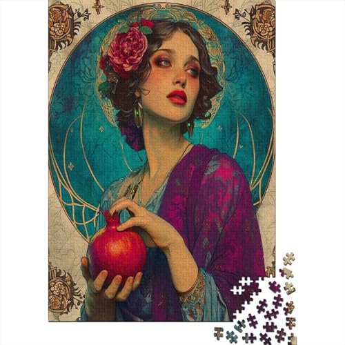 Lady Holding Granatapfels 500 Teile Puzzle Impossible Für Erwachsene HochwerTiger Puzzle Fantasy Schöne Geschenkidee DIY Kreative Unterhaltung Spielzeug Dekoration 500pcs (52x38cm) von lihuogongsio