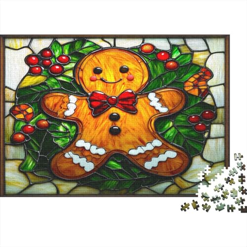 Lebkuchenmann Puzzle 1000 Teile Puzzle Für Erwachsene Glasmalerei Stress Abbauen Familien-Puzzlespiel DIY Kreative Unterhaltung Schöne Geschenkidee Kräftigen Farben 1000pcs (75x50cm) von lihuogongsio