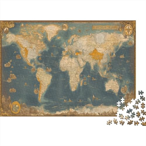 Mittelalterliche Karte Puzzle 500 Teile Puzzle Teilige Weltkarte Spielepuzzles Für Die Ganze Familie Brain Challenge Raumdekoration Lernspiel Spielzeug Geschenk Mehrfarbig 500pcs (52x38cm) von lihuogongsio