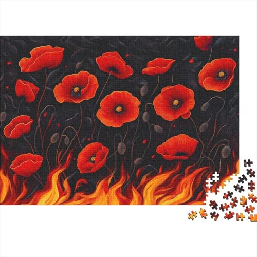 Mohn 1000 Stück Puzzles rote Mohnblumen Stress Abbauen Familien-Puzzlespiel Kräftigen Farben Schöne Geschenkverpackung Lernspiel Spielzeug Geschenk 1000pcs (75x50cm) von lihuogongsio