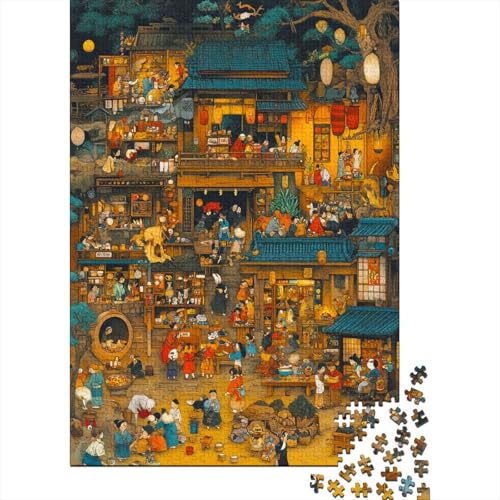 Mondschein-Markt 1000 Teile Puzzle Edo-Periode Impossible Für Erwachsene HochwerTiger Puzzle Fantasy Schöne Geschenkidee DIY Kreative Unterhaltung 1000pcs (75x50cm) von lihuogongsio