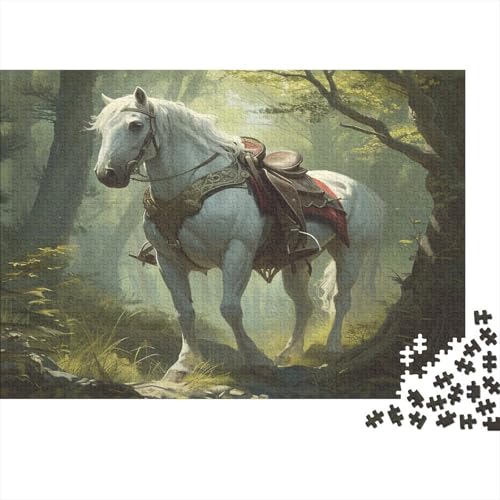 Pferd 300 Stück Puzzles Weißes Pferd Geschicklichkeitsspiel Für Die Ganze Familie DIY Kreative Unterhaltung Schöne Geschenkidee Premium Quality Mehrfarbig 300pcs (40x28cm) von lihuogongsio