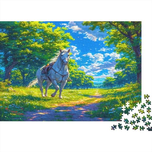 Pferd Puzzle 500 Teile Puzzle Für Erwachsene Weißes Pferd Geschicklichkeitsspiel Für Die Ganze Familie Premium Quality Schöne Geschenkidee Kräftigen Farben 500pcs (52x38cm) von lihuogongsio