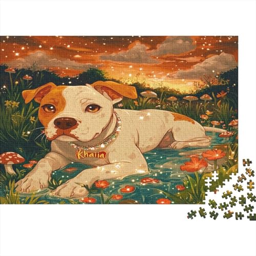 Pit Bull Hund 1000 Stück Puzzles BullHundge Stress Abbauen Familien-Puzzlespiel Kräftigen Farben Schöne Geschenkverpackung Lernspiel Spielzeug Geschenk 1000pcs (75x50cm) von lihuogongsio