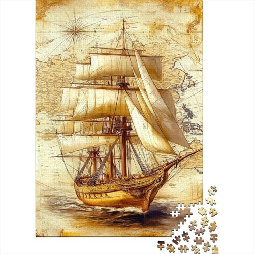 Sailing Schiff 1000 Stück Puzzles Vintage-Stil Erwachsene Stress Abbauen Familien 1000 Brain Challenge Lernspiel Spielzeug Premium Quality Spielzeug Geschenk 1000pcs (75x50cm) von lihuogongsio