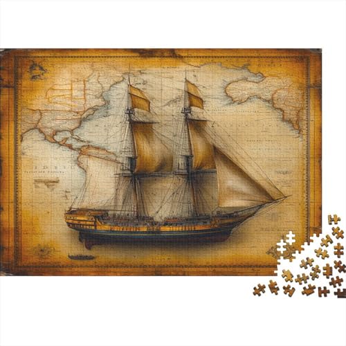 Sailing Schiff 500 Stück Puzzles Für Erwachsene alte nautische Karte Geschicklichkeitsspiel Für Die Ganze Familie Schöne Geschenkidee DIY Kreative Unterhaltung 500pcs (52x38cm) von lihuogongsio