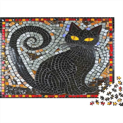 Schwarze Katze Puzzle Für Erwachsene 500 Puzzle farbenfrohes Mosaik Anspruchsvoll Puzzle Teile Erwachsener Kniffel Spaß Für Die Ganze Familie Unmögliches Puzzle DIY Kreative 500pcs (52x38cm) von lihuogongsio