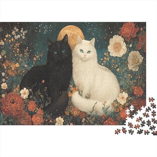 Schwarze Katze and White Katze Puzzle 1000 Teile Puzzle Teilige Blumengarten Spielepuzzles Für Die Ganze Familie Brain Challenge Raumdekoration Lernspiel Spielzeug 1000pcs (75x50cm) von lihuogongsio