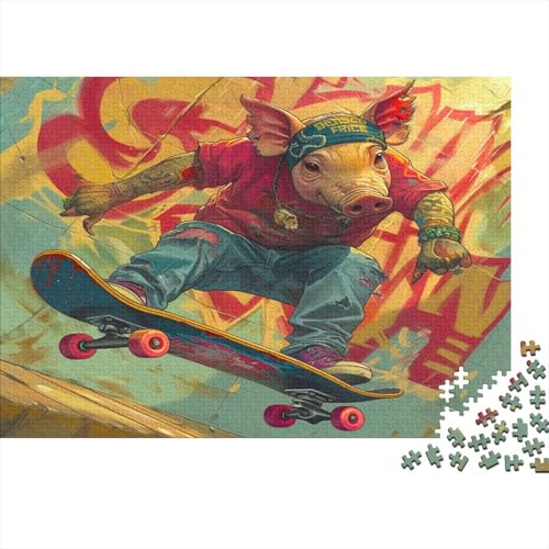 Schwein 1000 Teile Puzzle Skateboard fahrendes Schwein Impossible Für Erwachsene HochwerTiger Puzzle Fantasy Schöne Geschenkidee DIY Kreative Unterhaltung Spielzeug Dekoration 1000pcs (75x50cm) von lihuogongsio