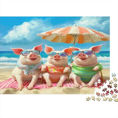 Schwein Puzzle 1000 Teile Strand-Party Puzz Erwachsene Spielepuzzles HochwerTiger Geschicklichkeitsspiel Lernspiel Spielzeug Geschenk Schöne 1000pcs (75x50cm) von lihuogongsio