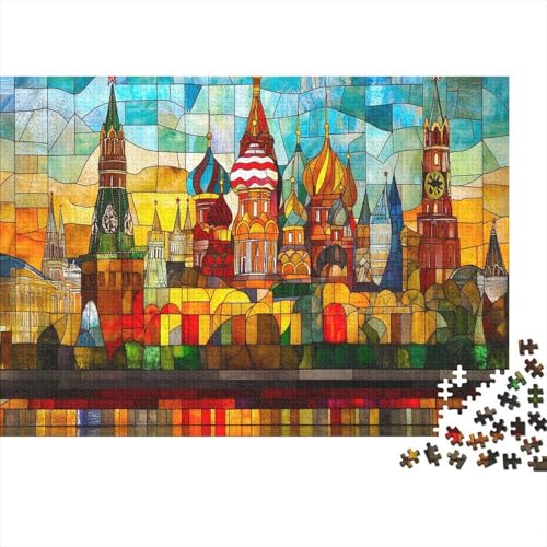 St. Basil's Katzehedral in moskau 1000 Stück Puzzles Glasmalerei Impossible Puzzle Schwer Für Erwachsene Lernspiel Spielzeug Geschenk Schöne Geschenkverpackung Premium Quality Mehrfarbig 1000pcs (75x5 von lihuogongsio