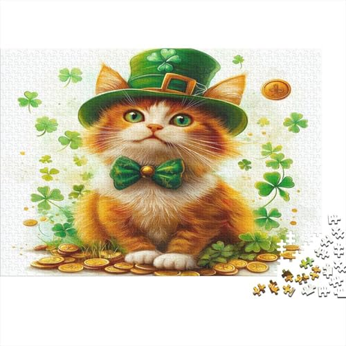 St. Patrick's Day Katze 500 Stück Puzzles Für Erwachsene Kobold Hut Lernspiel Herausforderung Lernspiel Spielzeug Geschenk Stress Abbauen Lernspiel Spielzeug 500pcs (52x38cm) von lihuogongsio