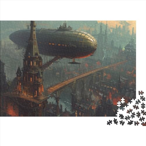 Steampunk 300 Teile Puzzle Zeppelin Luftschiff Impossible Für Erwachsene Hochwertiger Puzzle Fantasy Schöne Geschenkidee DIY Kreative Unterhaltung Spielzeug Dekoration 300pcs (40x28cm) von lihuogongsio