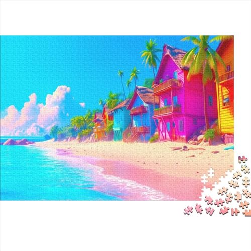 Strand 1000 Stück Puzzles Insel Hawaii Stress Abbauen Familien-Puzzlespiel Kräftigen Farben Schöne Geschenkverpackung Lernspiel Spielzeug Geschenk Premium Quality 1000pcs (75x50cm) von lihuogongsio