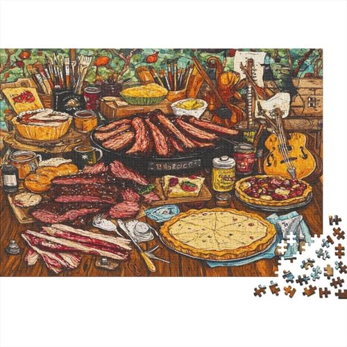 TX BBQ 1000 Stück Puzzles Texas Barbecue Stress Abbauen Familien-Puzzlespiel Kräftigen Farben Schöne Geschenkverpackung Lernspiel Spielzeug Geschenk 1000pcs (75x50cm) von lihuogongsio