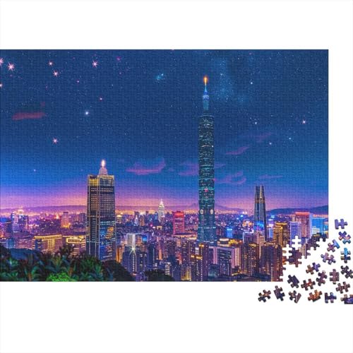 Taipeh Puzzle 500 Teile Puzzle Für Erwachsene Nachtansicht Stress Abbauen Familien-Puzzlespiel DIY Kreative Unterhaltung Schöne Geschenkidee Kräftigen Farben 500pcs (52x38cm) von lihuogongsio