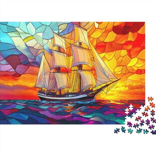 Three-masted Sailing Schiff Puzzle 1000 Teile Glasmalerei Puzz Erwachsene Spielepuzzles HochwerTiger Geschicklichkeitsspiel Lernspiel Spielzeug Geschenk Schöne 1000pcs (75x50cm) von lihuogongsio