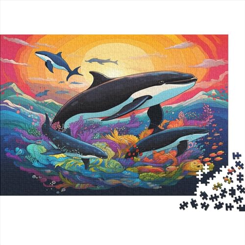 Wal Puzzle 500 Teile Puzzle Für Erwachsene Killerwal Geschicklichkeitsspiel Für Die Ganze Familie Premium Quality Schöne Geschenkidee Kräftigen Farben 500pcs (52x38cm) von lihuogongsio