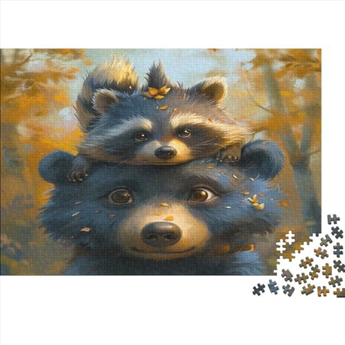 Waschbären und Bär Puzzle 500 Teile Puzzle Teilige Spielepuzzles Für Die Ganze Familie Brain Challenge Raumdekoration Lernspiel Spielzeug Geschenk Mehrfarbig 500pcs (52x38cm) von lihuogongsio