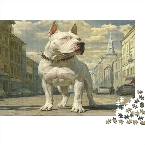 Weißer Bullterrier Puzzle 1000 Teile Puzzle Für Erwachsene BullHundge Stress Abbauen Familien-Puzzlespiel DIY Kreative Unterhaltung Schöne Geschenkidee Kräftigen Farben 1000pcs (75x50cm) von lihuogongsio