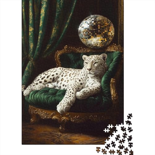 Weißer Leopard Puzzle 300 Teile Puzzle Für Erwachsene Geparden Geschicklichkeitsspiel Für Die Ganze Familie Premium Quality Schöne Geschenkidee Kräftigen Farben 300pcs (40x28cm) von lihuogongsio